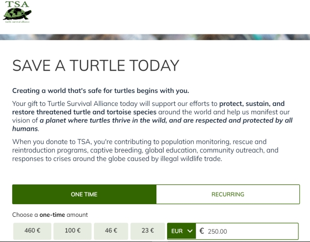 Modulo donazione Turtle Survival Alliance