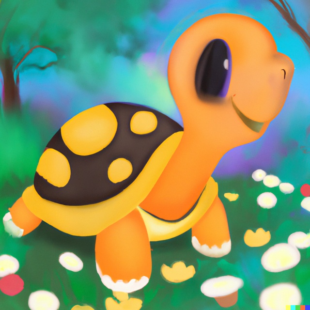 Disegno di piccola tartaruga di terra Pyxis parla con piante e fiori