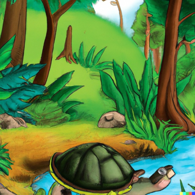 Disegno di tartaruga vicino allo stagno Racconto Timmy tartaruga persa nel bosco