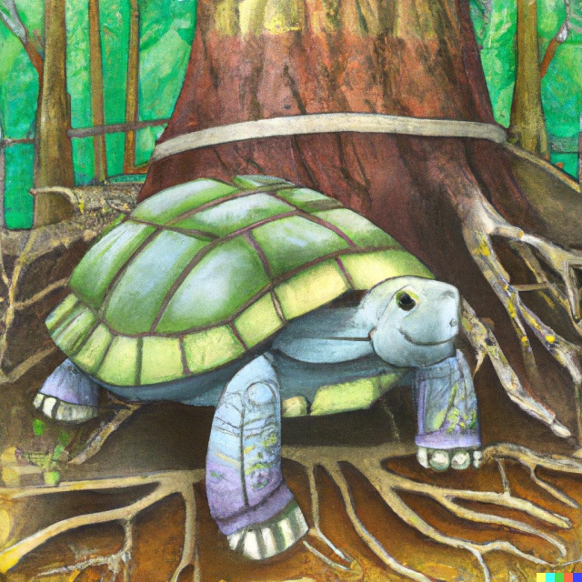 Tartaruga di terra vicina a un albero Timoteo tartaruga si risveglia da letargo
