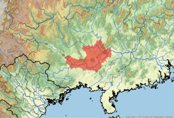 Distribuzione geografica C. mccordi Mappa habitat naturale Cuora mccordi