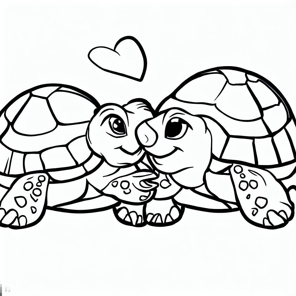 Disegno tartarughe innamorate da colorare