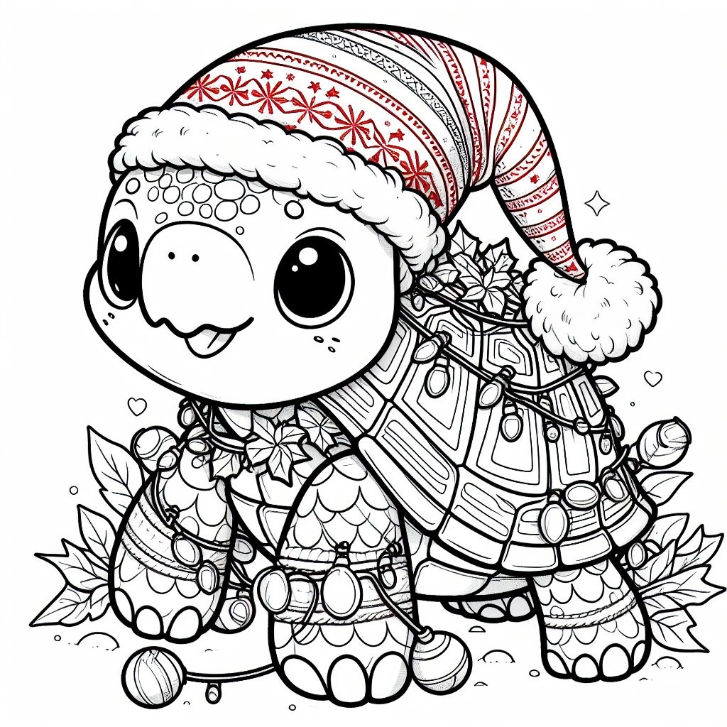 Disegno 1 Tartaruga di Natale da colorare