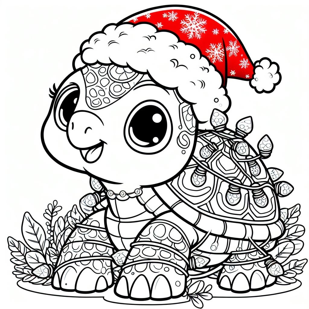 Disegno 2 Tartarughe di Natale da colorare