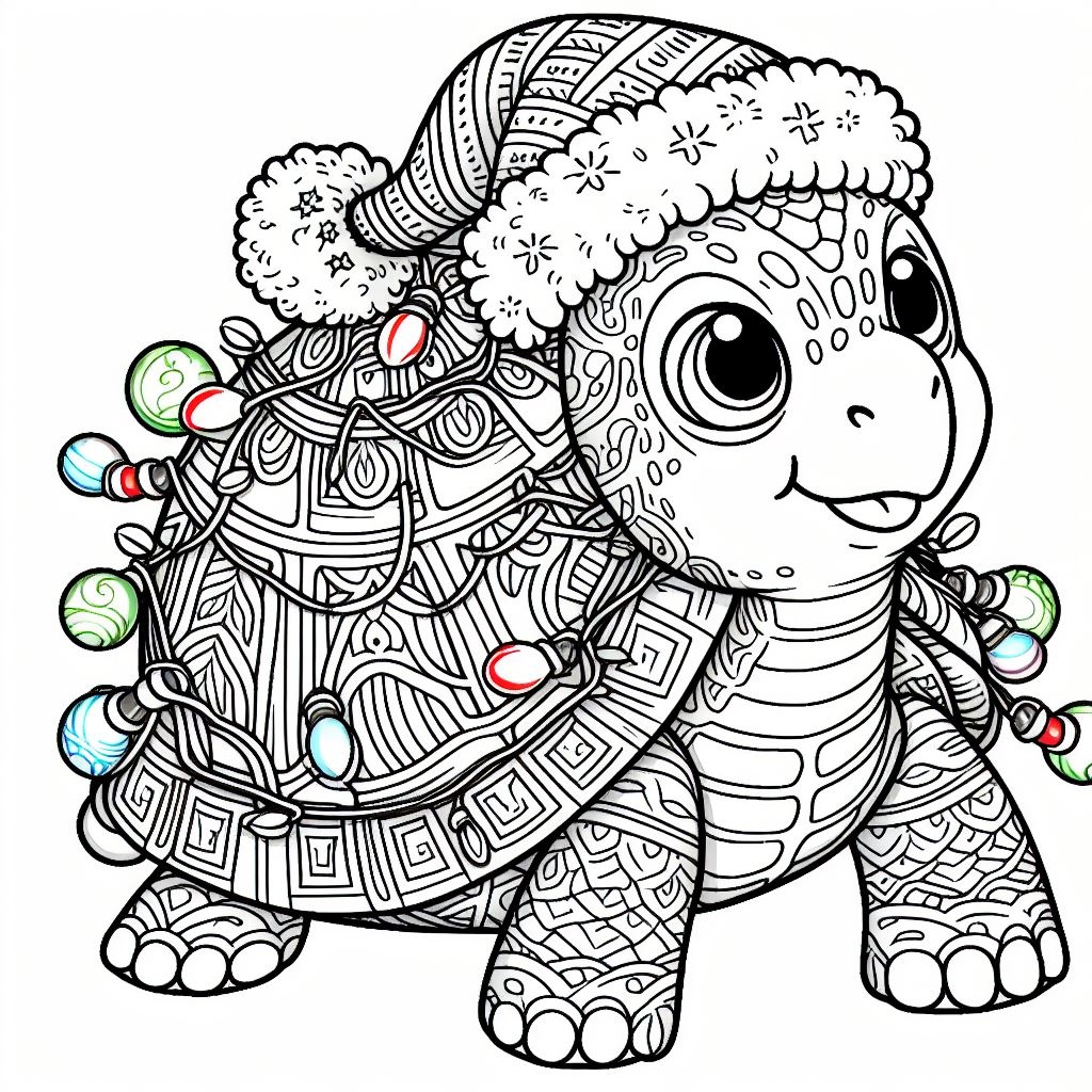 Disegno 3 Disegno tartaruga di Natale da colorare