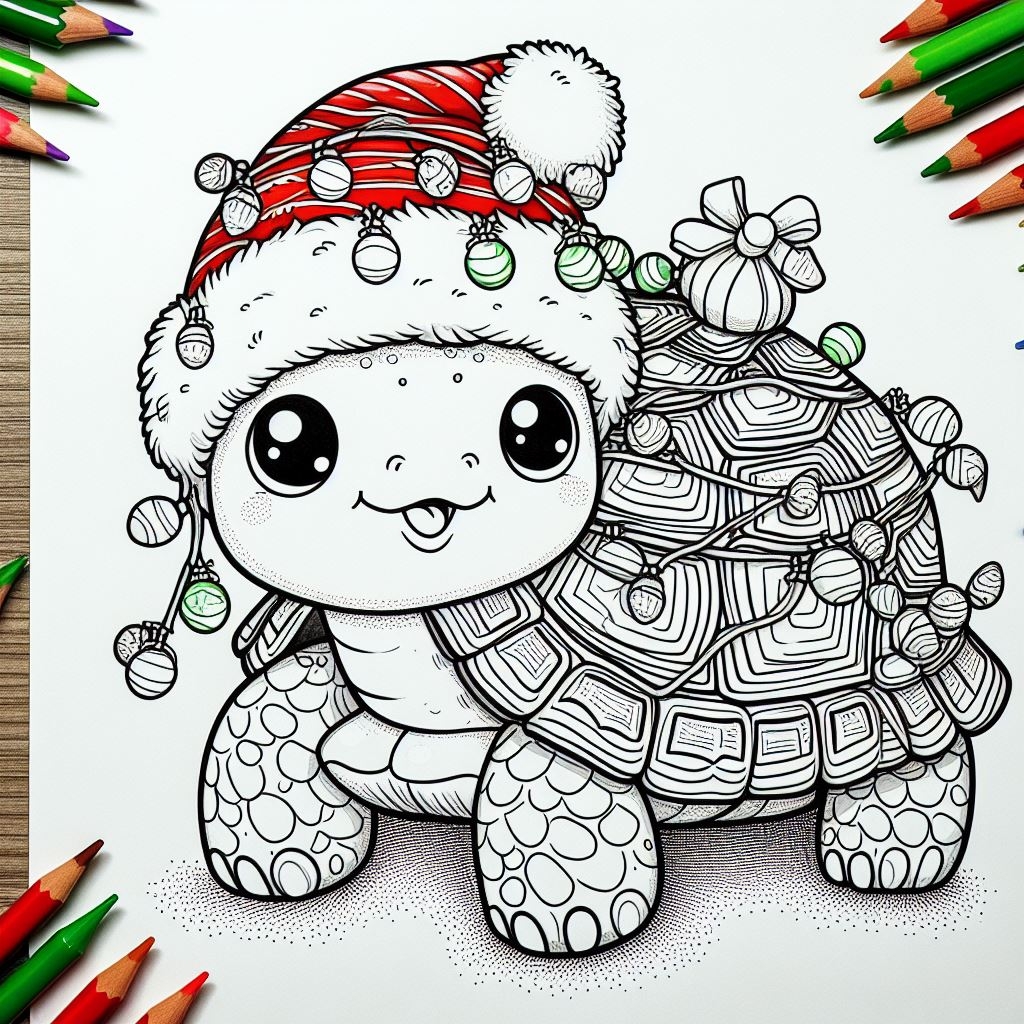 Disegni tartarughe di Natale da colorare