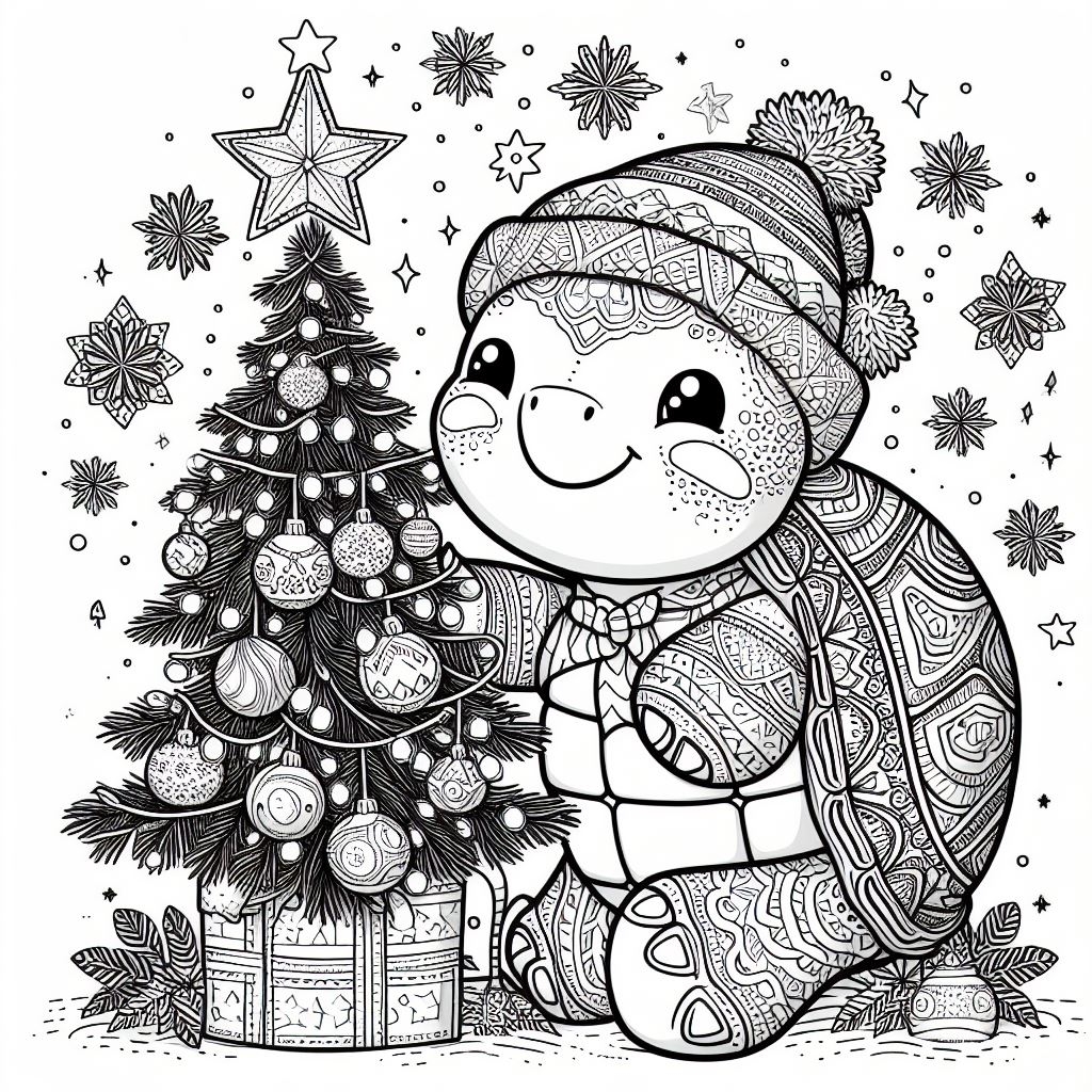 Disegno tartaruga di Natale da stampare