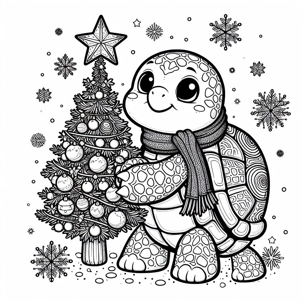 Disegni tartarughe di Natale da stampare