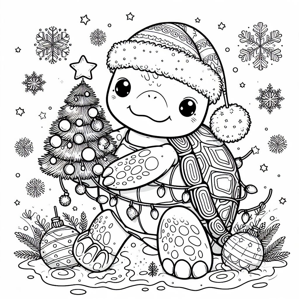 Disegno 7 Immagine tartarughe di Natale da colorare